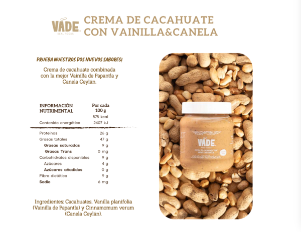 CREMA DE CACAHUATE CON VAINILLA Y CANELA + CREMA DE CACAHUATE 250g